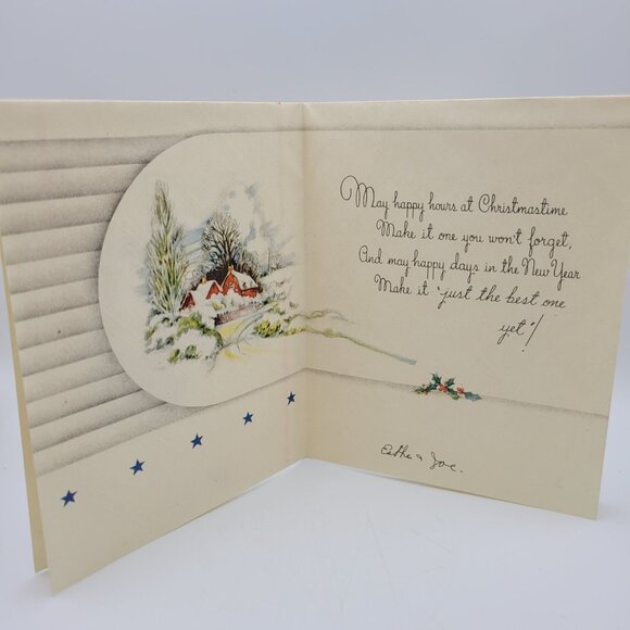 Vintage Holiday Christmas Greetings Card Fireplace Scene - Picture 2 of 6